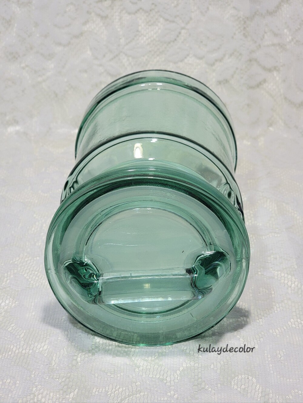 Vintage Green Glass Cookie Jar Canister Storage Jar w/ Lid Recycled Glass Style - Picture 14 of 16